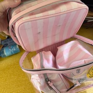 Victoria's Secret Pink Striped Cosmetic Bag Set